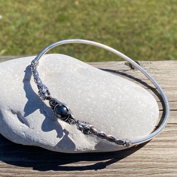 Celtic Lion Torc Necklace .925 Sterling Silver w/ genuine Hematite gem USA - Picture 8 of 15